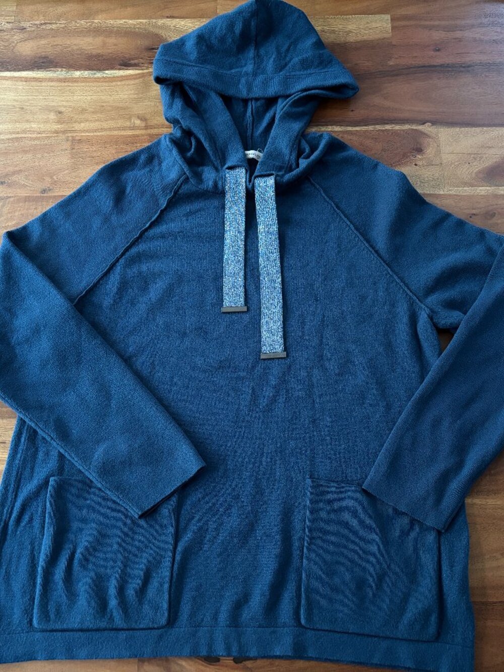 Soft Surroundings Blue Tunic Hoodie with Metallic Drawstrings - Small